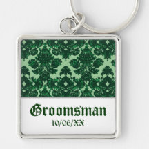 Classic Damask Green (Wedding) Key Chains