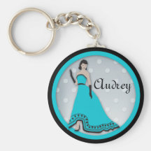 Classic Elegant Girl in Turquoise and Black Keychain