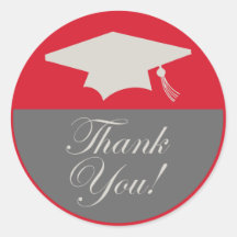 Classic Graduation Thank You Label (Red) Round Stickers