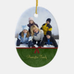 Classic green red christmas family photo ornament