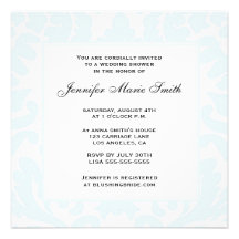 Classic Light Blue Damask Wedding Shower Invite