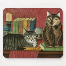 Classic Literary Cats Poe, Dickens, Art Mousepad