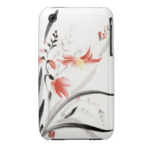 Classic oriental chinese sumi-e ink flowers paint iPhone 3 case