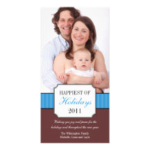 Classic portrait blue stripe band Christmas photo Picture Card