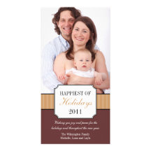Classic portrait brown stripe band Christmas photo Customized Photo Card