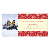 Classic red snowflakes Merry Christmas photocard Photo Cards