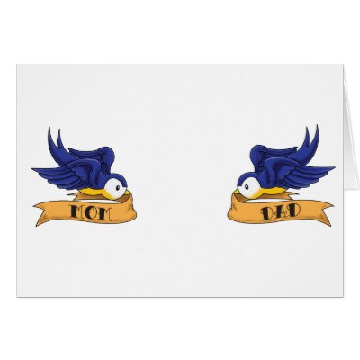 Classic Swallows With "Mom" and "Dad" Banners Greeting Card by PointBlankInd