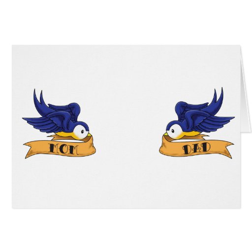Classic Swallows With "Mom" and "Dad" Banners Greeting Card
