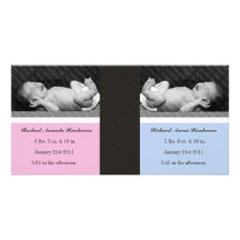 Classic Twin Girl Boy Double New Baby Photo Cards