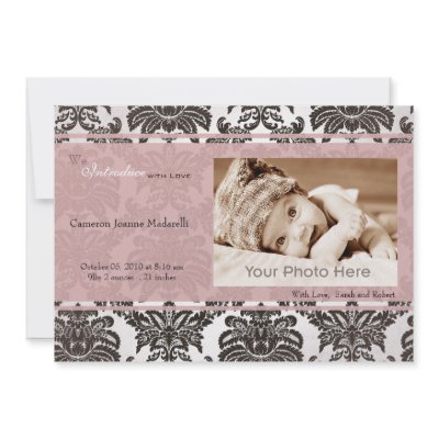 Classic vintage pink black birth announcement by theonedesigns