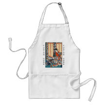 Classic vintage ukiyo-e geisha and children art apron