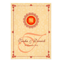 Classical double happiness oriental wedding RSVP Announcement