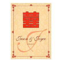 Classical double happiness oriental wedding RSVP Invitation