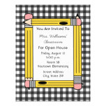 Classroom Open House: Yellow Pencils, Grey Gingham Personalized Announcement