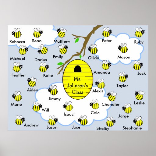 Classroom Poster Class Names Honey Bees & Hive Zazzle