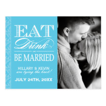 Classy Aqua Blue Damask Save the Date Post Card