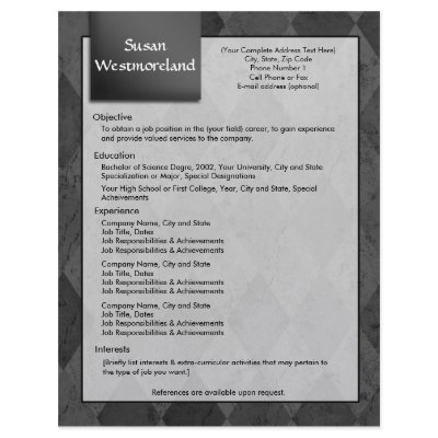 Classy Black Argyle Resume Template by cutencomfy