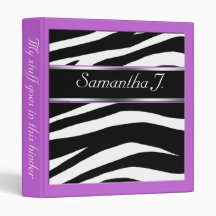 Classy Chic Zebra Print Personalized Purple Binder