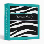 Classy Chic Zebra Print Personalized Teal Binder