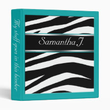 Classy Chic Zebra Print Personalized Teal Binder