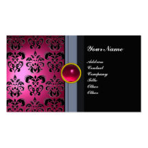 CLASSY DAMASK GEM MONOGRAM black pink Business Card