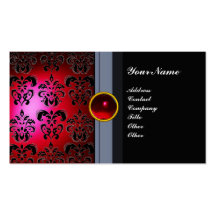 CLASSY DAMASK GEM MONOGRAM black red burgundy Business Card Templates