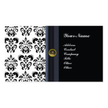 CLASSY DAMASK MONOGRAM ,black agate Business Cards