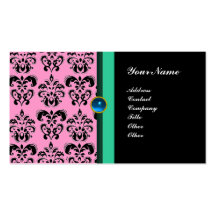 CLASSY DAMASK MONOGRAM ,black sapphire Business Card Templates