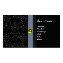 CLASSY DAMASK MONOGRAM black topaz yellow Business Card Template