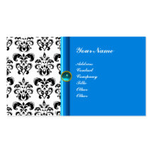 CLASSY DAMASK MONOGRAM blue aquamarine Business Card
