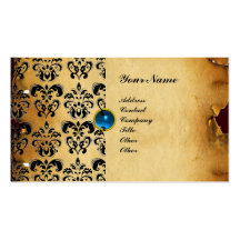 CLASSY DAMASK PARCHMENT MONOGRAM green emerald Business Cards