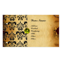 CLASSY DAMASK PARCHMENT MONOGRAM green emerald Business Cards