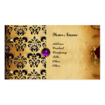 CLASSY DAMASK PARCHMENT MONOGRAM green emerald Business Card Templates