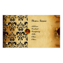 CLASSY DAMASK PARCHMENT MONOGRAM green emerald Business Card