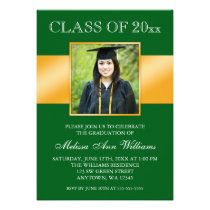 Classy Green Gold Photo Graduation Announcement invitations