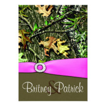 Classy Light Pink Hunting Camo Wedding Invitations
