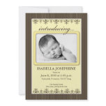 Classy Pinstripe Lemon 5x7" Birth Announcement