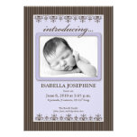 Classy Pinstripe Lilac 5x7" Birth Announcement
