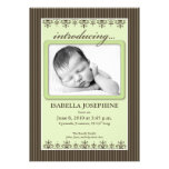 Classy Pinstripe Lime 5x7" Birth Announcement