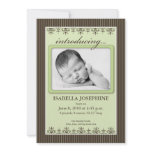 Classy Pinstripe Lime 5x7" Birth Announcement