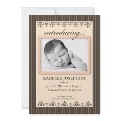 Classy Pinstripe Peach 5x7" Birth Announcement by BabyShoppe