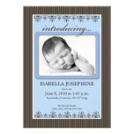 Classy Pinstripe Periwinkle 5x7 Birth Announcement
