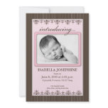 Classy Pinstripe Pink 5x7" Birth Announcement