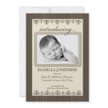Classy Pinstripe Taupe 5x7" Birth Announcement