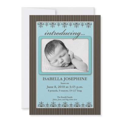 Classy Pinstripe Teal 5x7" Birth Announcement by BabyShoppe