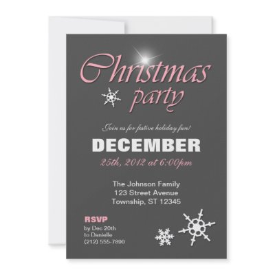 Classy Winter Pink Christmas Party Invitations by starzraven