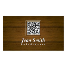 Classy Wood QR Code Hairdresser Business Card