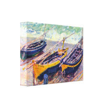 Claude Monet - three fishing boats in Etretat Stretched Canvas Print