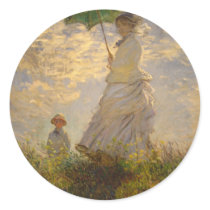 Claude Monet: Woman with a Parasol, 1875 Round Stickers