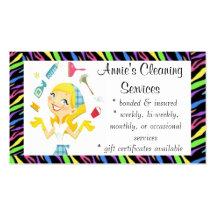 Cleaning services maid business card colour